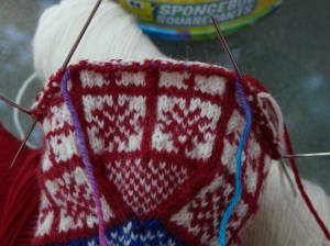 thumb stitches on waste yarn